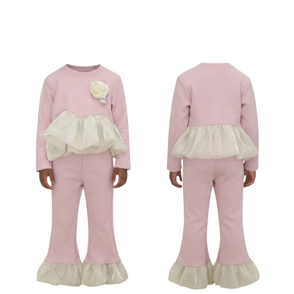Girls Pink Tulle Peplum Co-ord Set