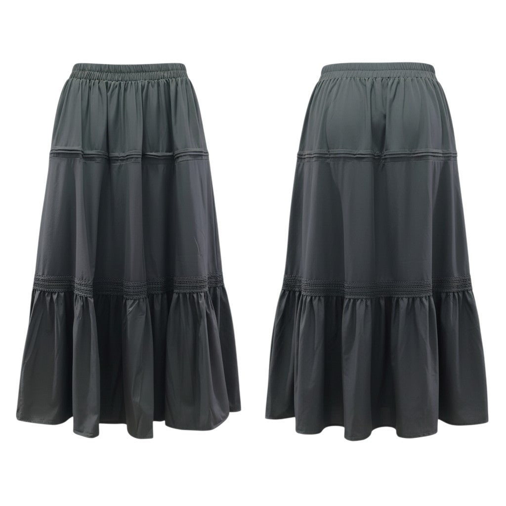 Charcoal Grey Tiered Midi Skirt