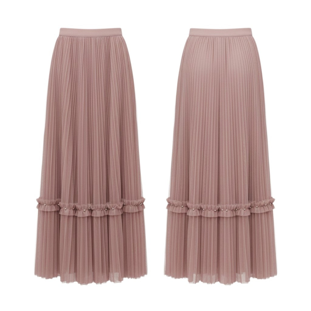 Pink Pleated Midi Skirt