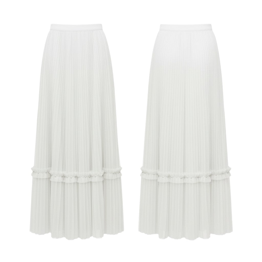 White Pleated Midi Skirt
