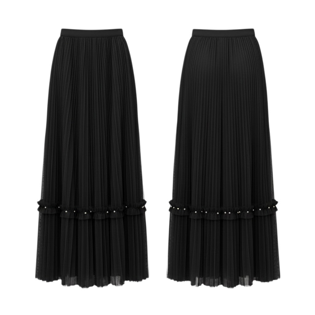 Black Pleated Midi Skirt
