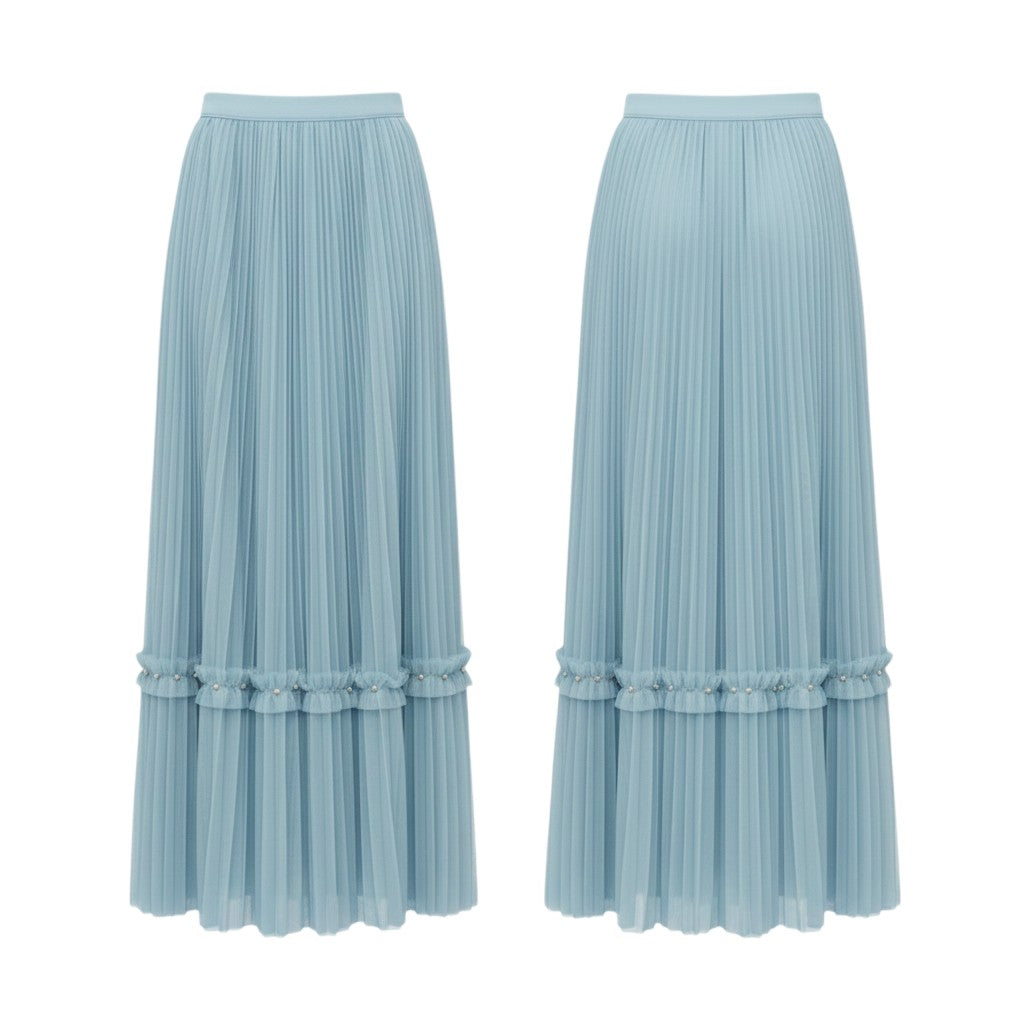 Blue Pleated Midi Skirt