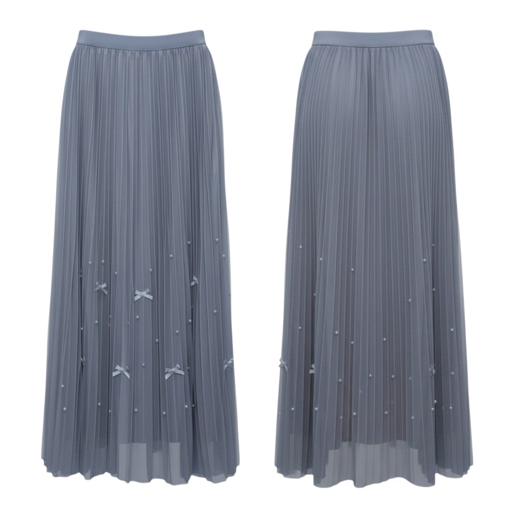 Bow Pleated Midi Skirt