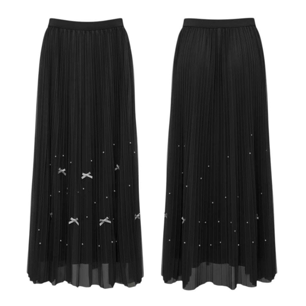 Bow Pleated Midi Skirt
