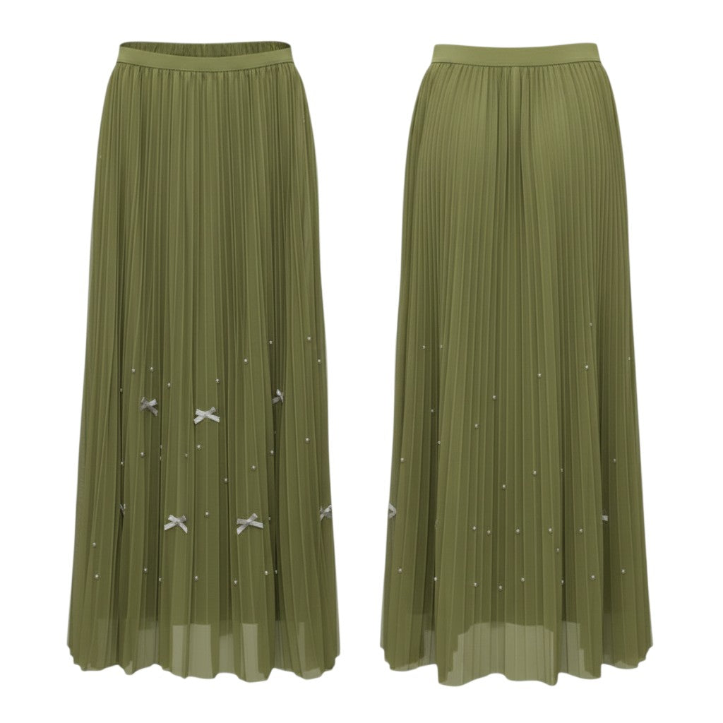 Bow Pleated Midi Skirt