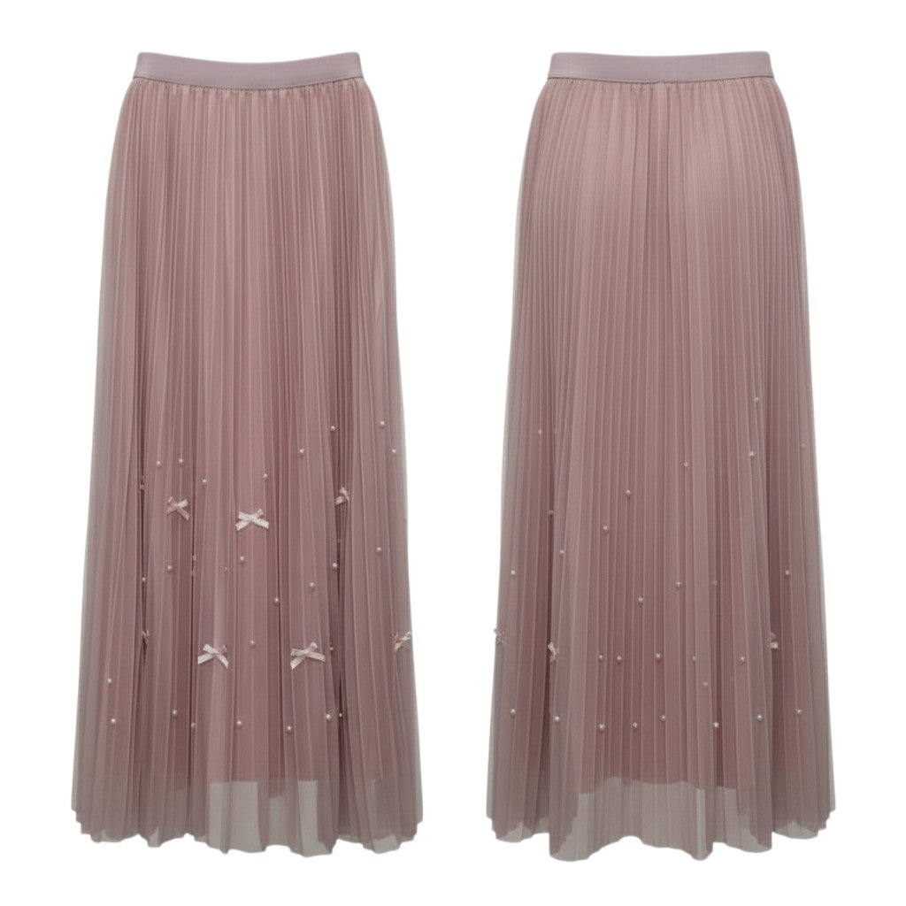 Bow Pleated Midi Skirt