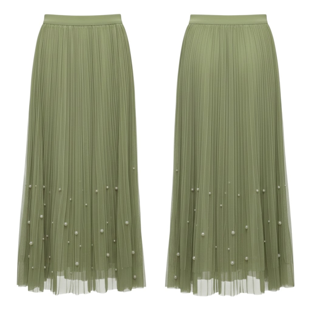Hem Pleated Midi Skirt
