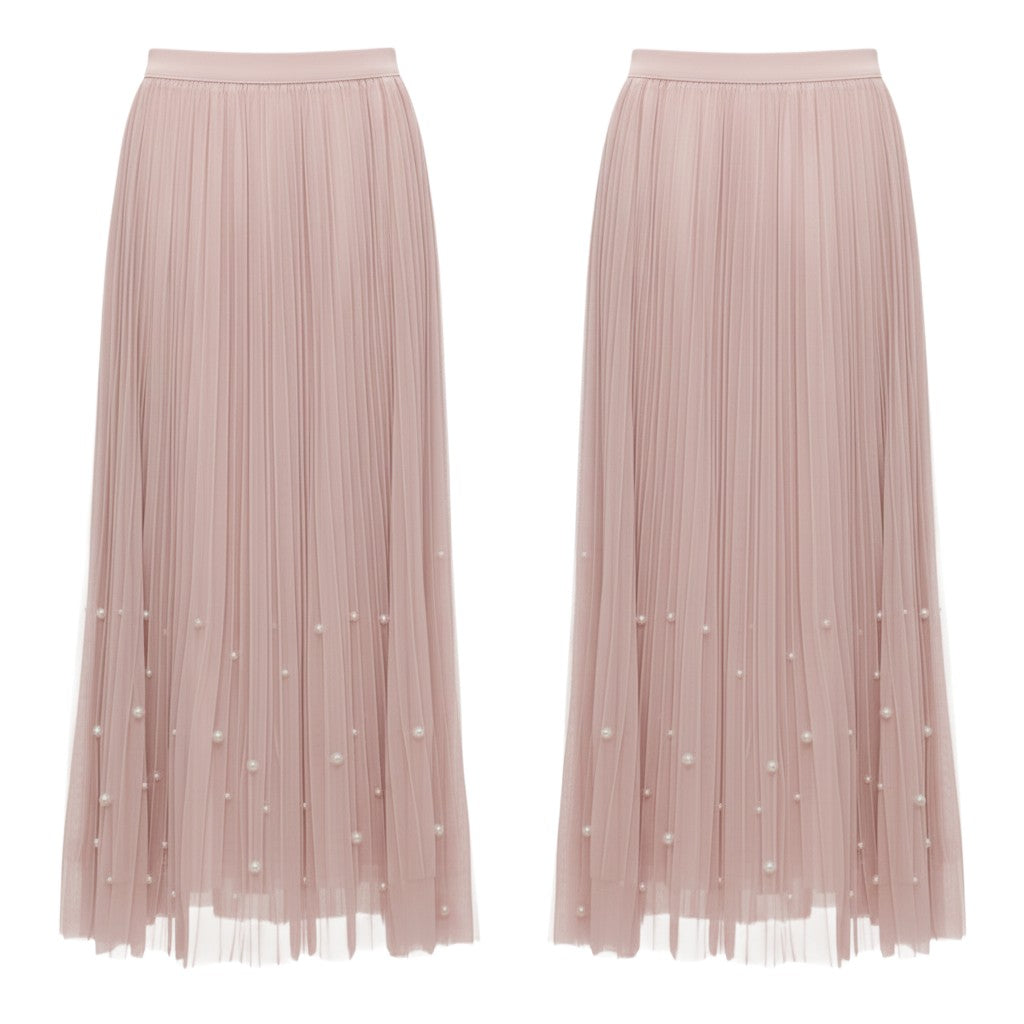 Pearl Hem Pleated Midi Skirt