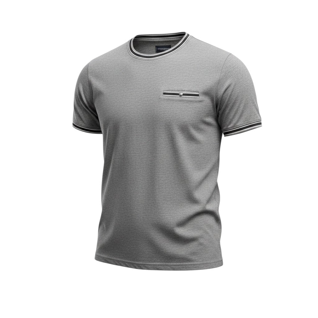 Tipped Collar Zip Pocket Tee