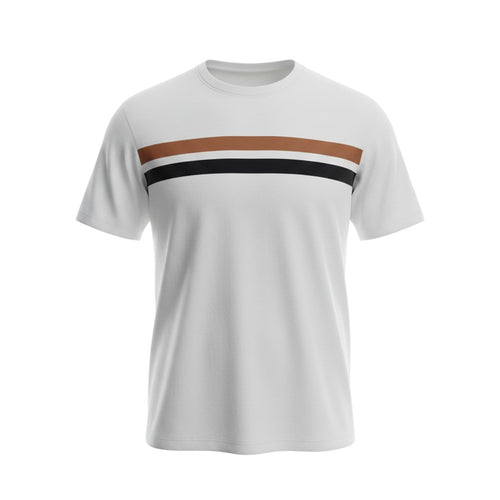 White Triple Stripe Chest Crew Tee