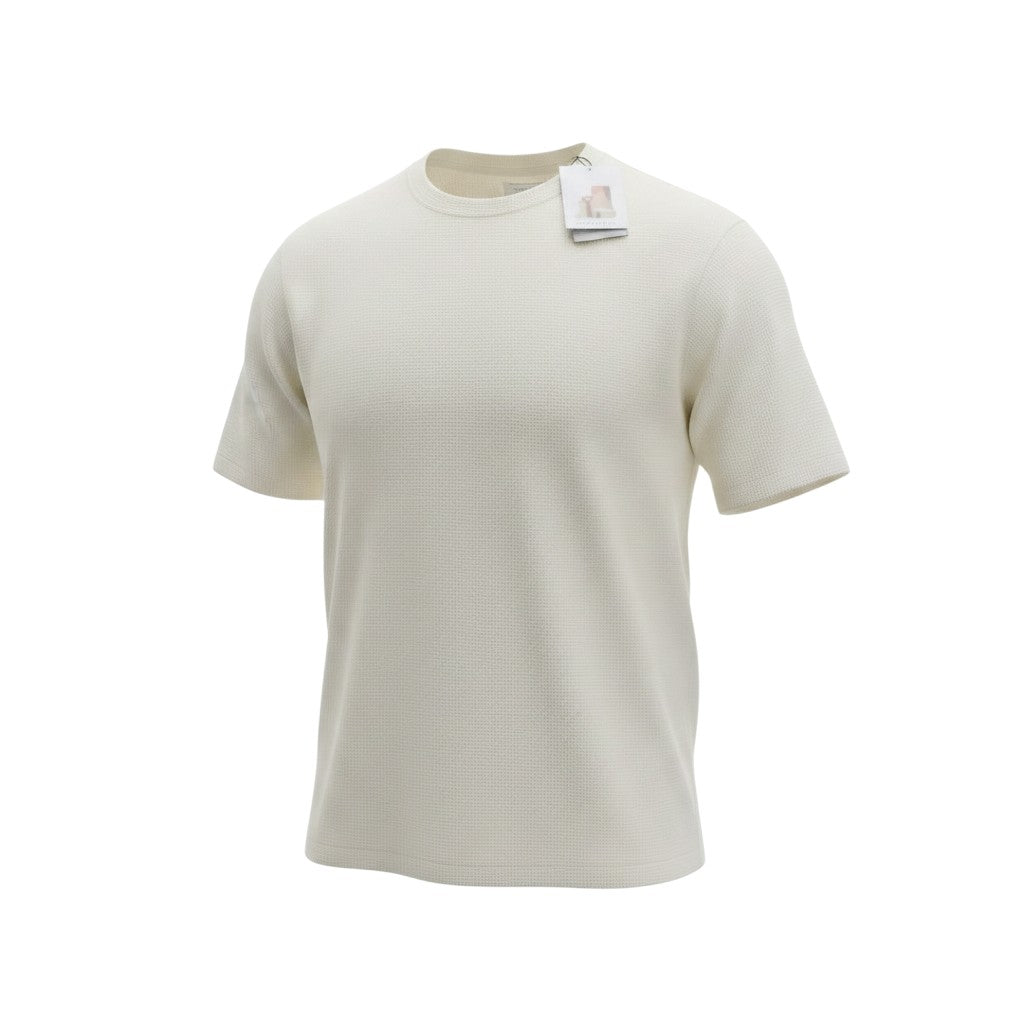 Cream Textured Plain Crew Neck Tee