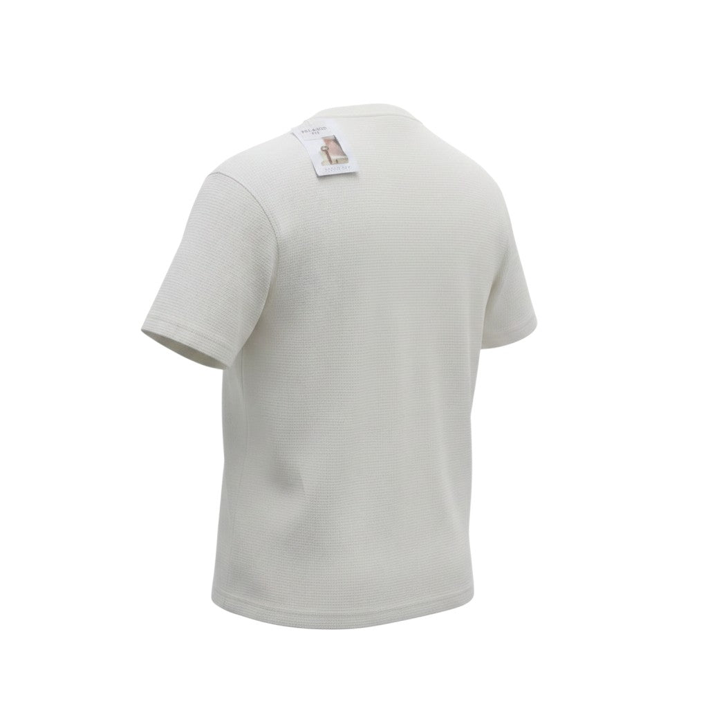 Cream Textured Plain Crew Neck Tee