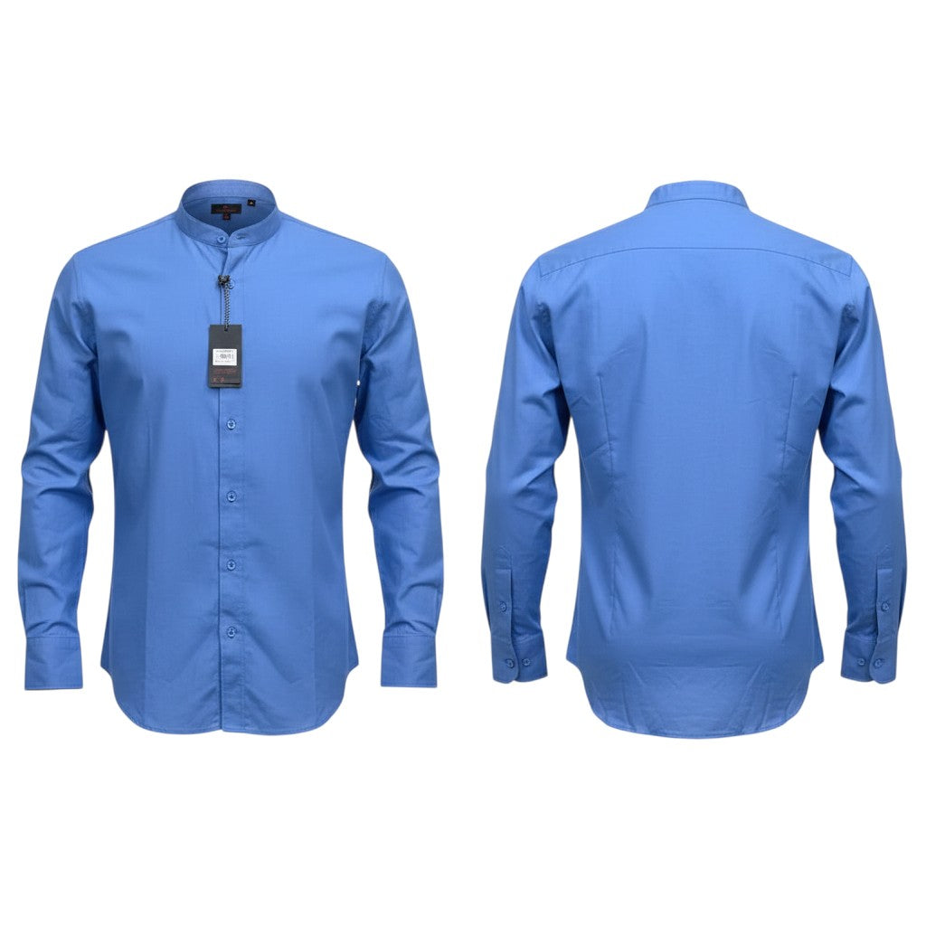 Blue Mandarin Collar Shirt