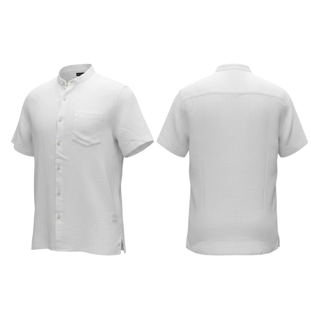 White Mandarin Collar Linen Shirt