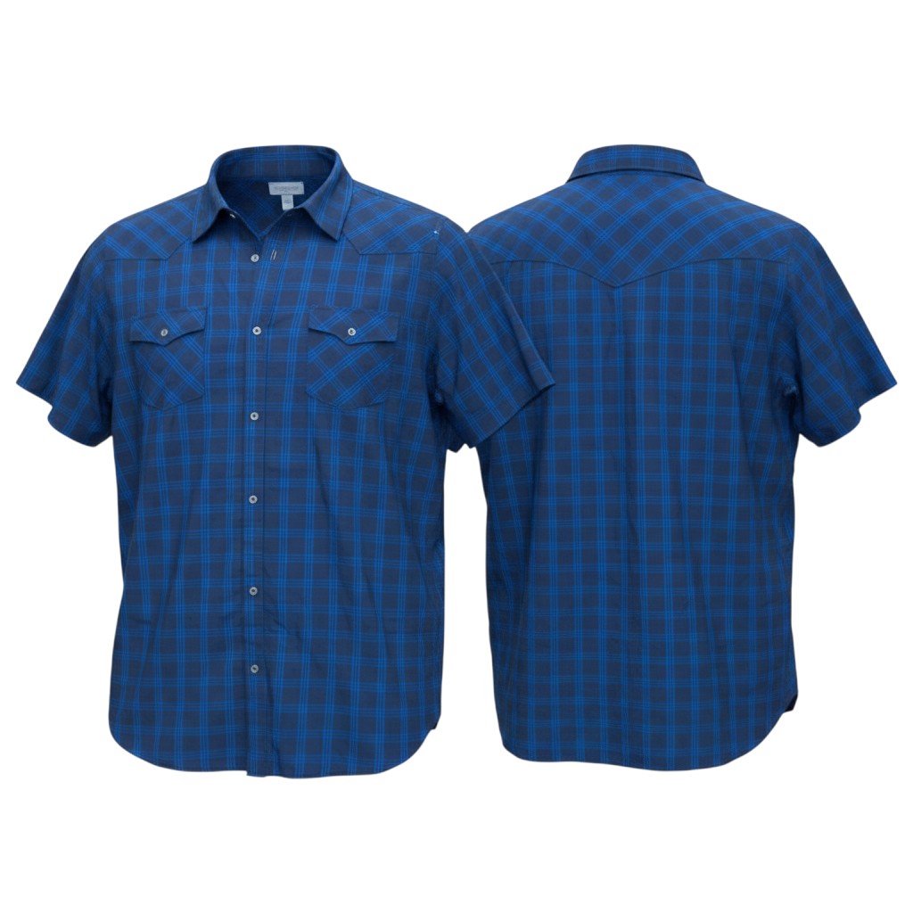 Navy Blue Checkered Short Sleeve Shirt