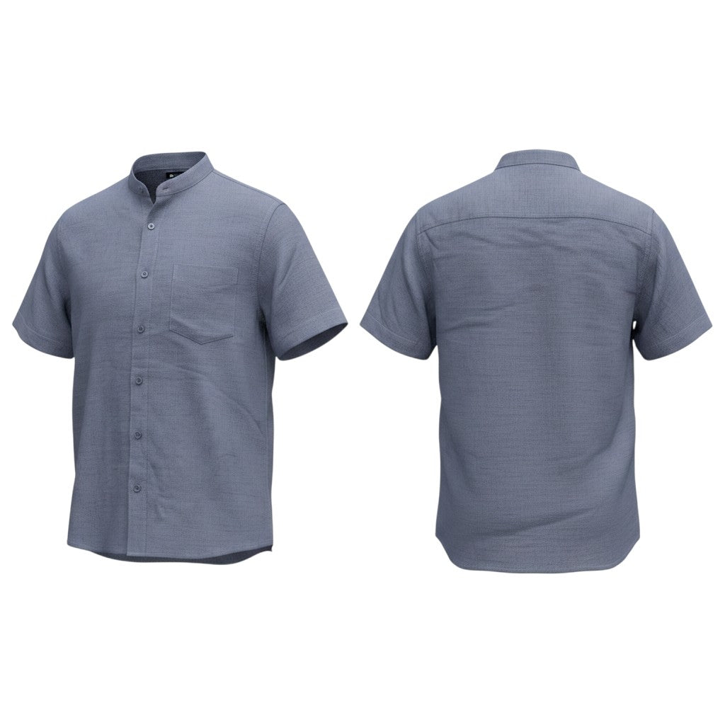 Steel Grey Mandarin Collar Shirt