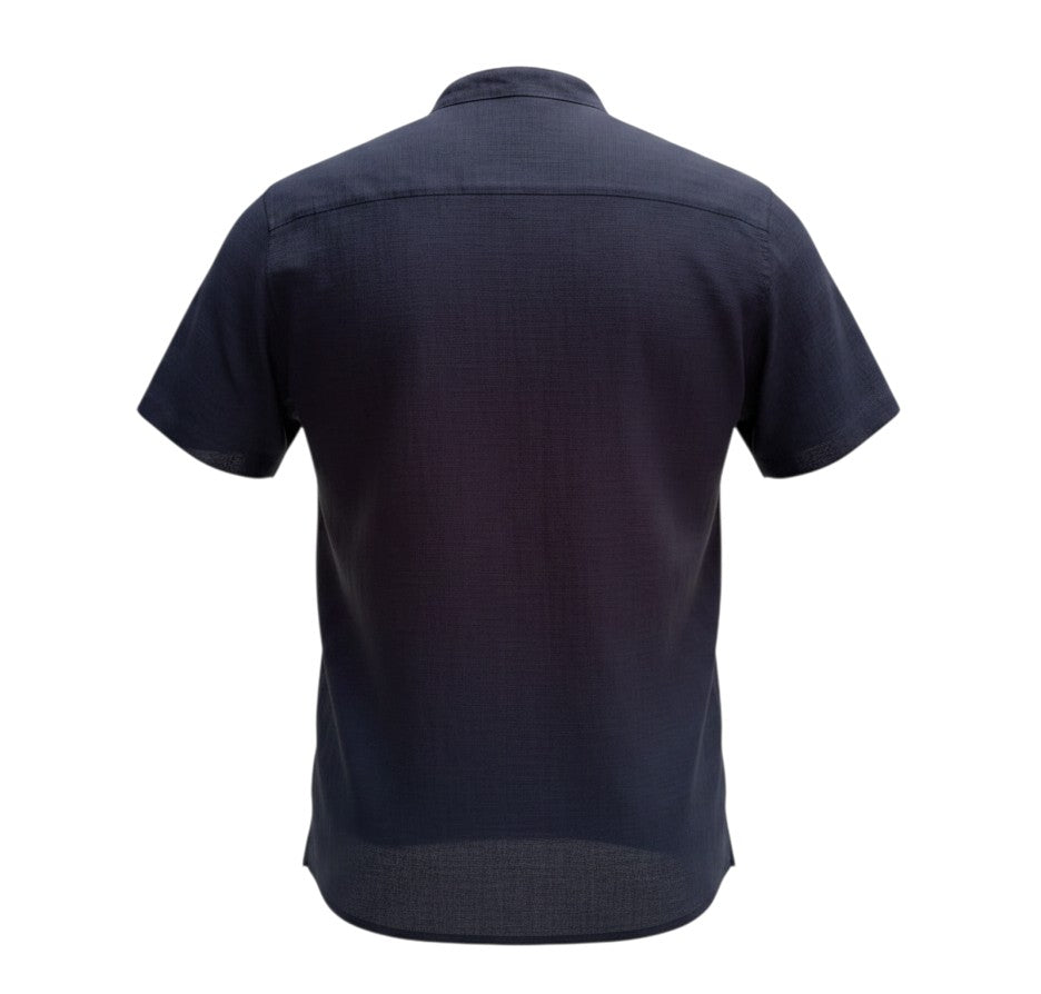 Navy Mandarin Collar Short Sleeve Shirt