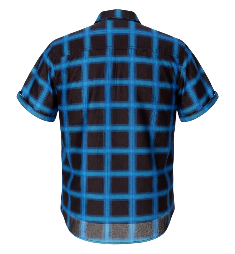 Blue Windowpane Check Short Sleeve Shirt