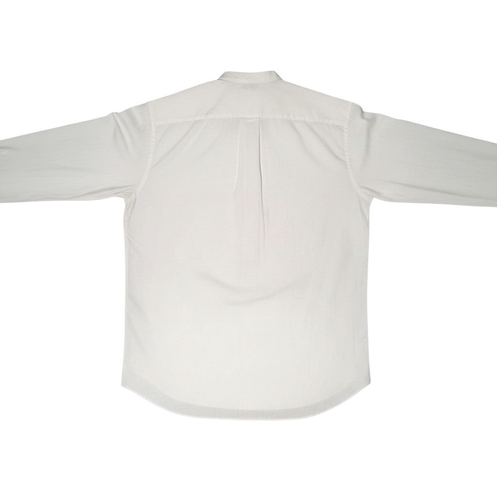 Cream Mandarin Collar Plain Long Sleeve Shirt
