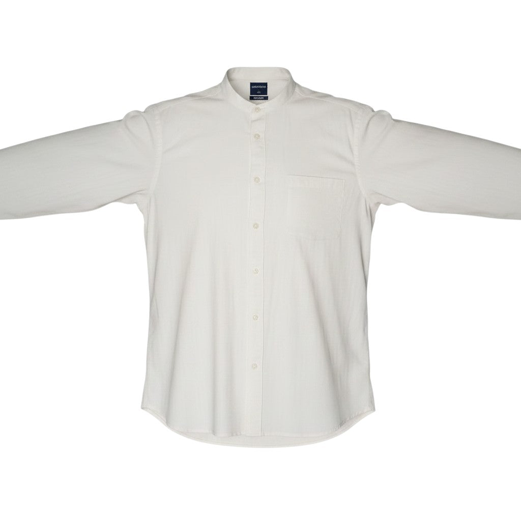Cream Mandarin Collar Plain Long Sleeve Shirt