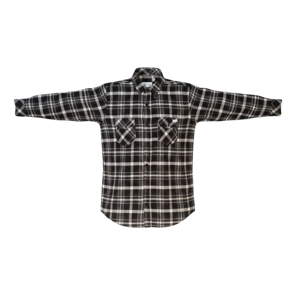 Black White Plaid Flannel Long Sleeve Shirt