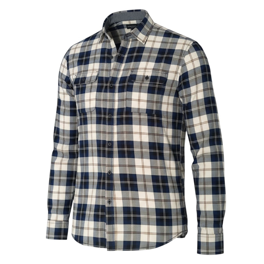 Navy Cream Check Plaid Long Sleeve Shirt