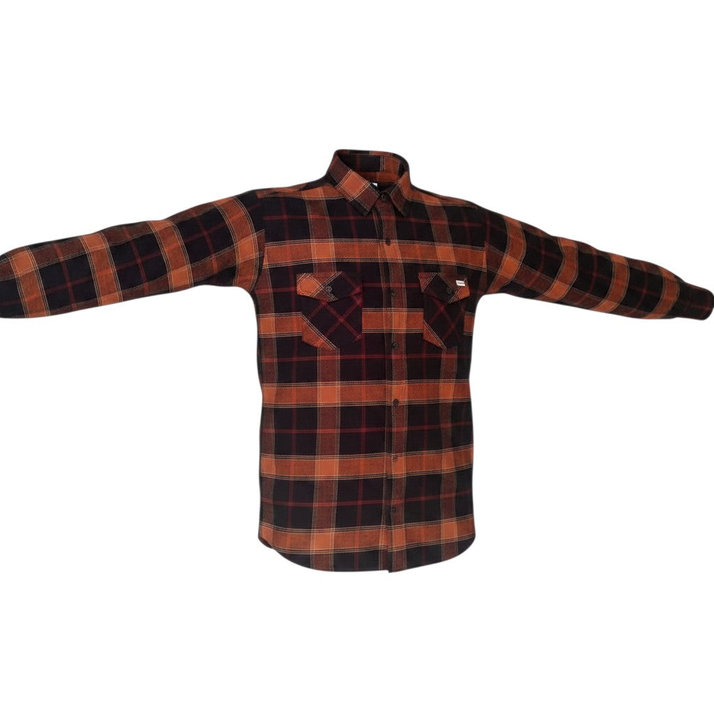 Burnt Orange Black Plaid Flannel Shirt