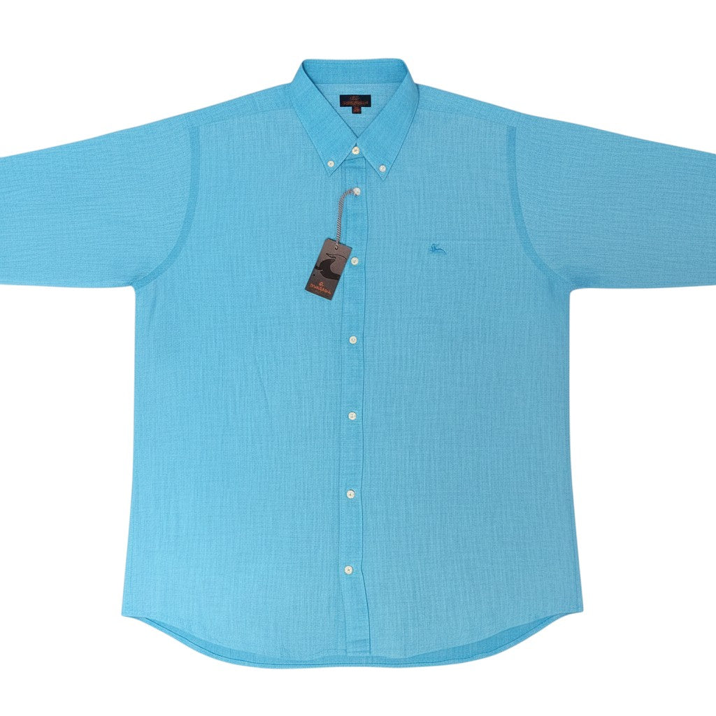 Turquoise Linen Plain Long Sleeve Shirt