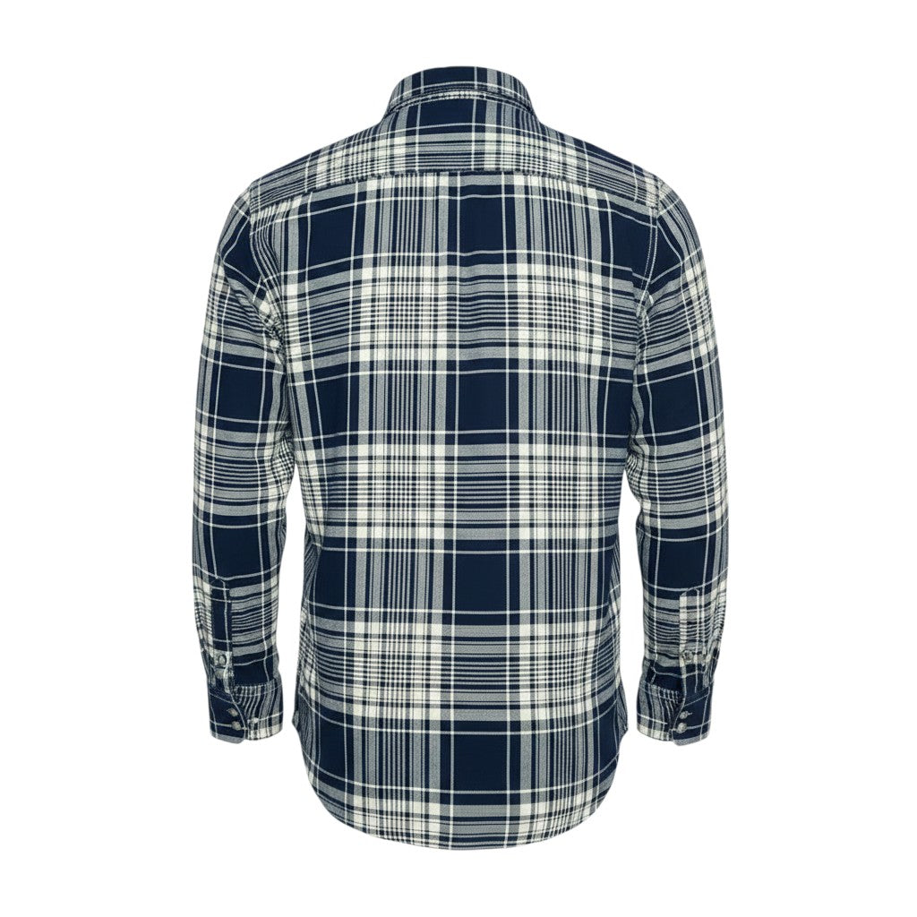Navy White Grey Plaid Flannel Shirt