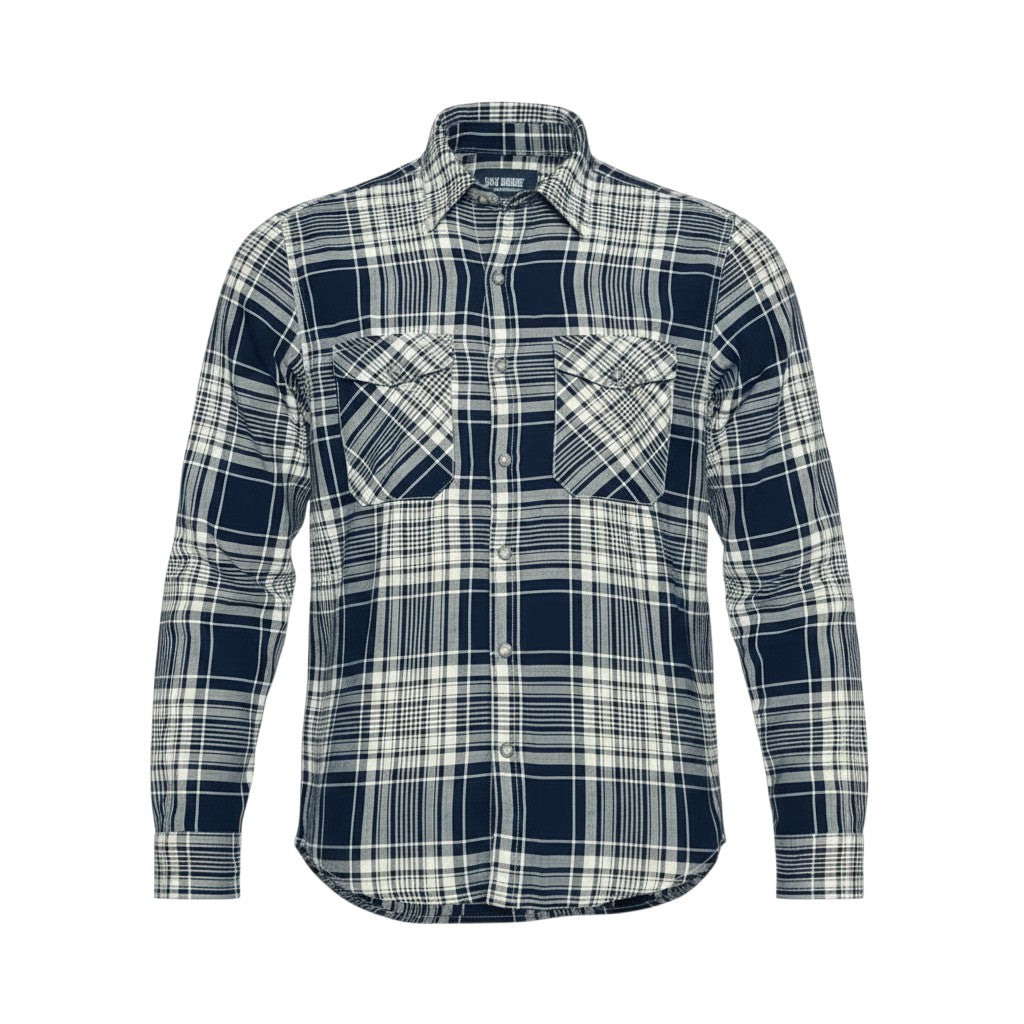Navy White Grey Plaid Flannel Shirt