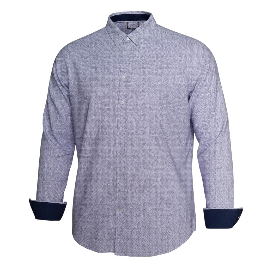 Blue Grey Micro-Print Navy Contrast Shirt