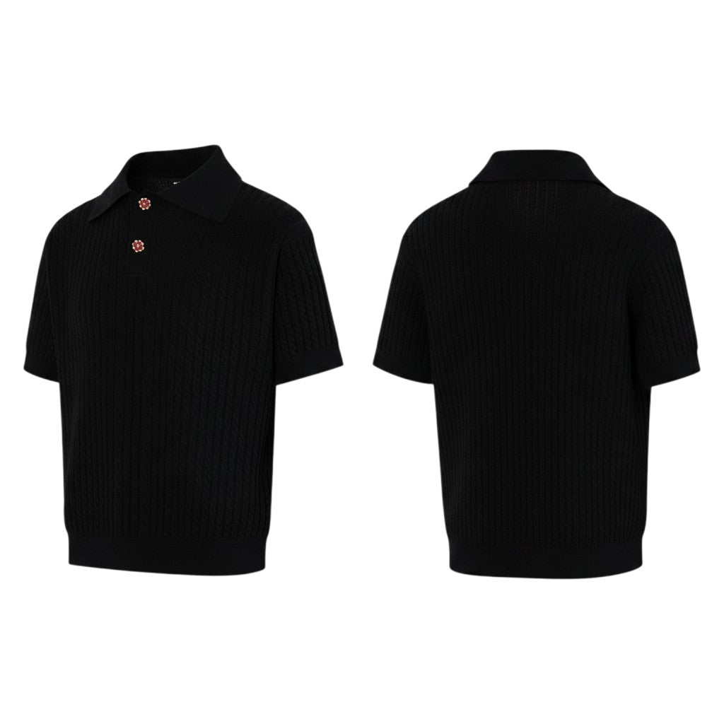 Black Knit Polo Shirt