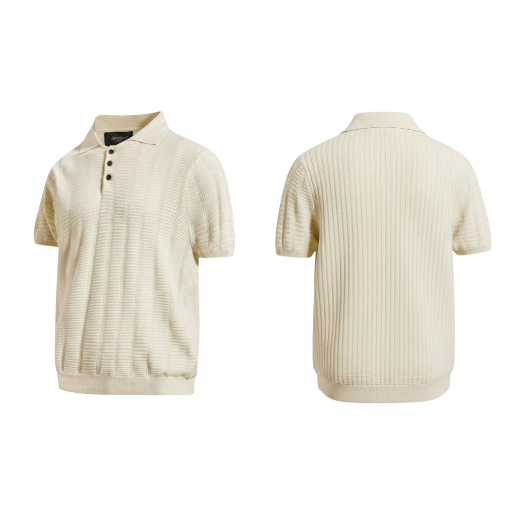 Cream Ribbed Knit Polo