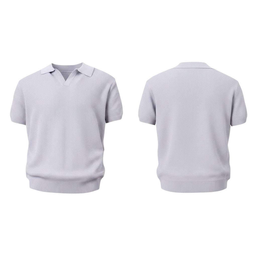 Lavender Open-Collar Knit Polo