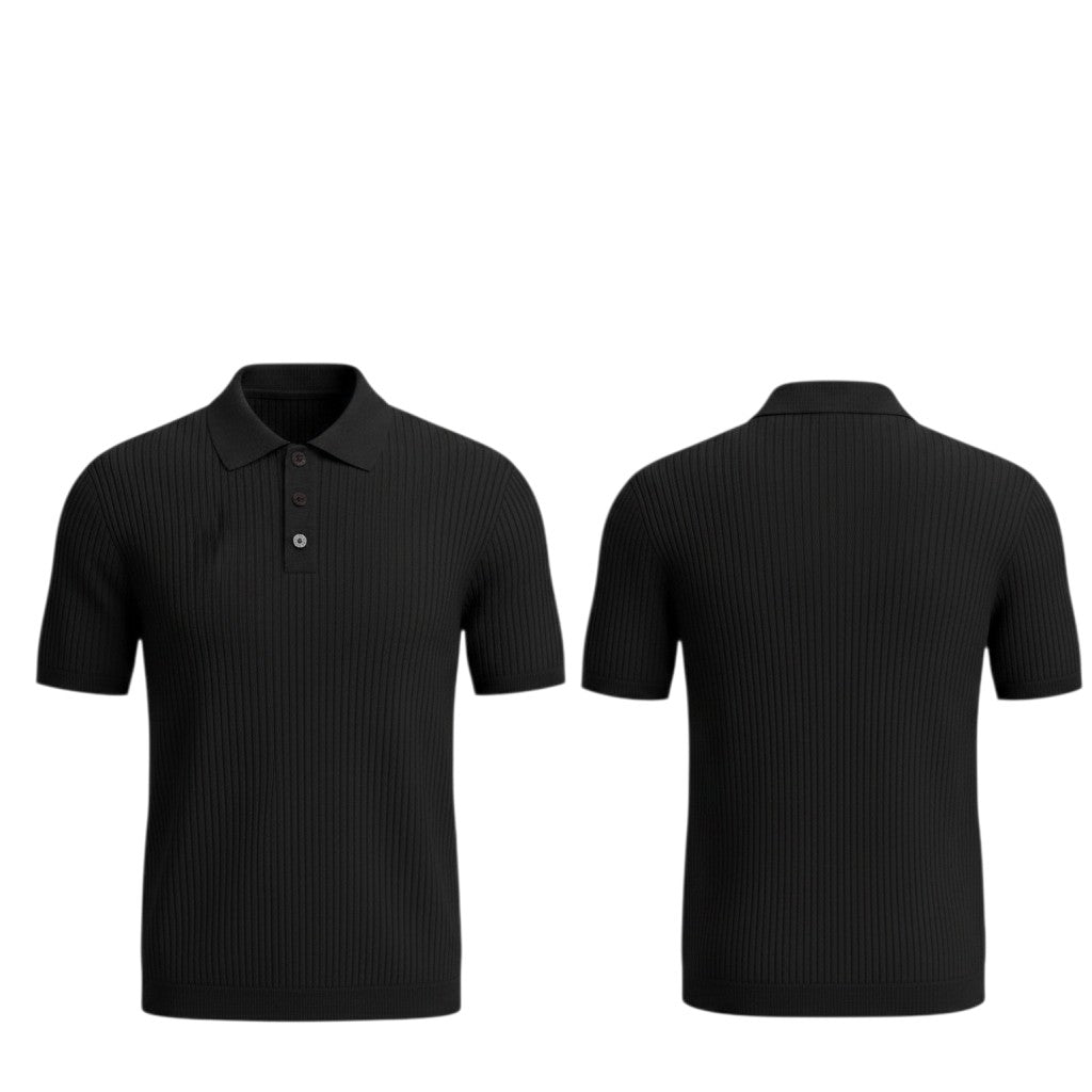 Black Ribbed Knit Polo