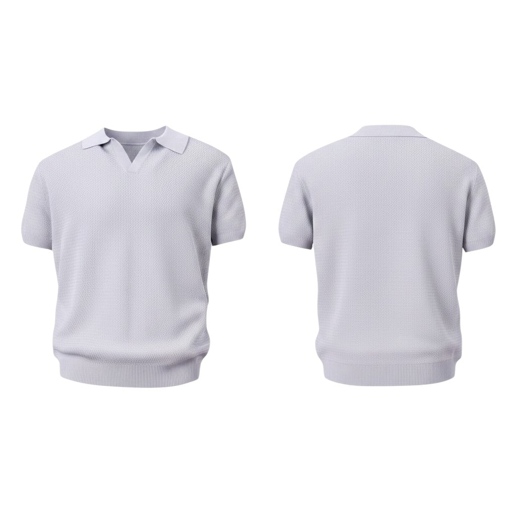 White Open-Collar Knit Polo