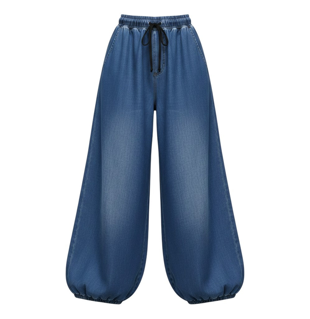 Blue Washed Balloon Harem Wide-Leg Jeans