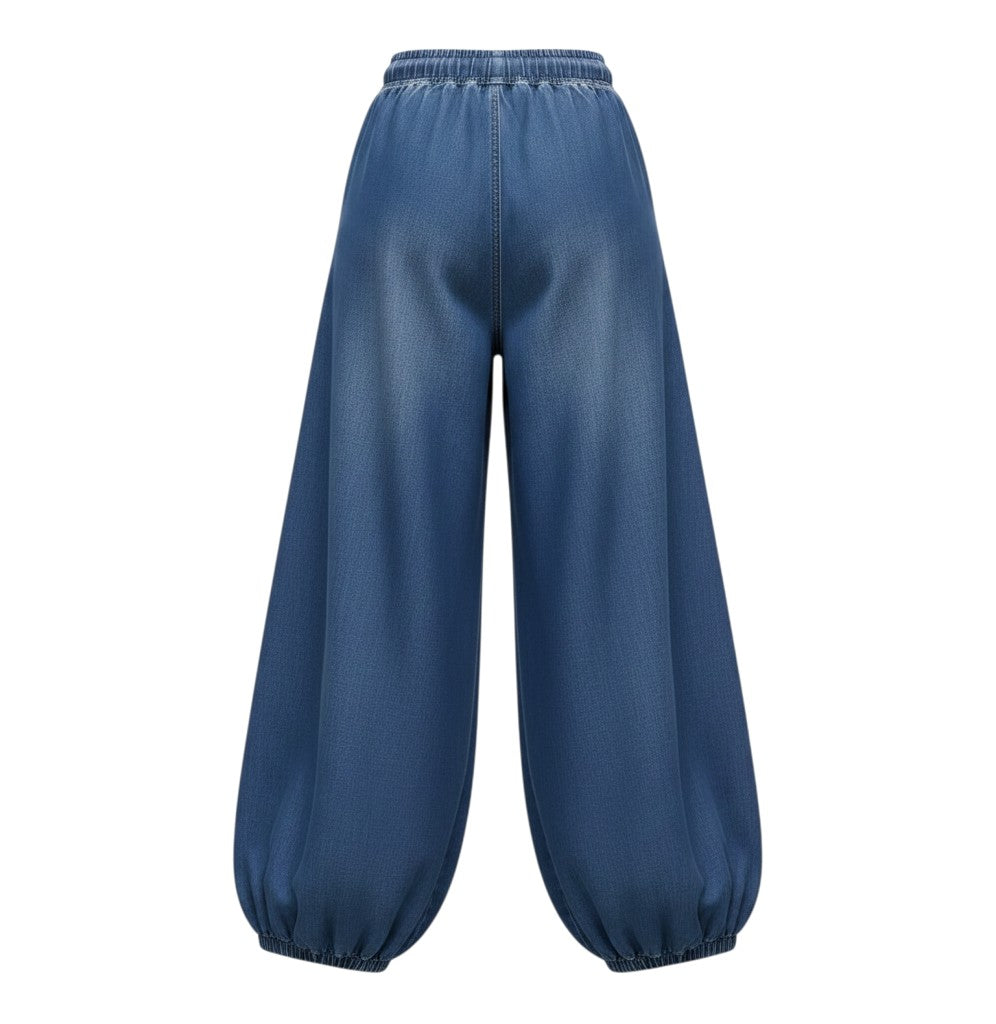 Blue Washed Balloon Harem Wide-Leg Jeans
