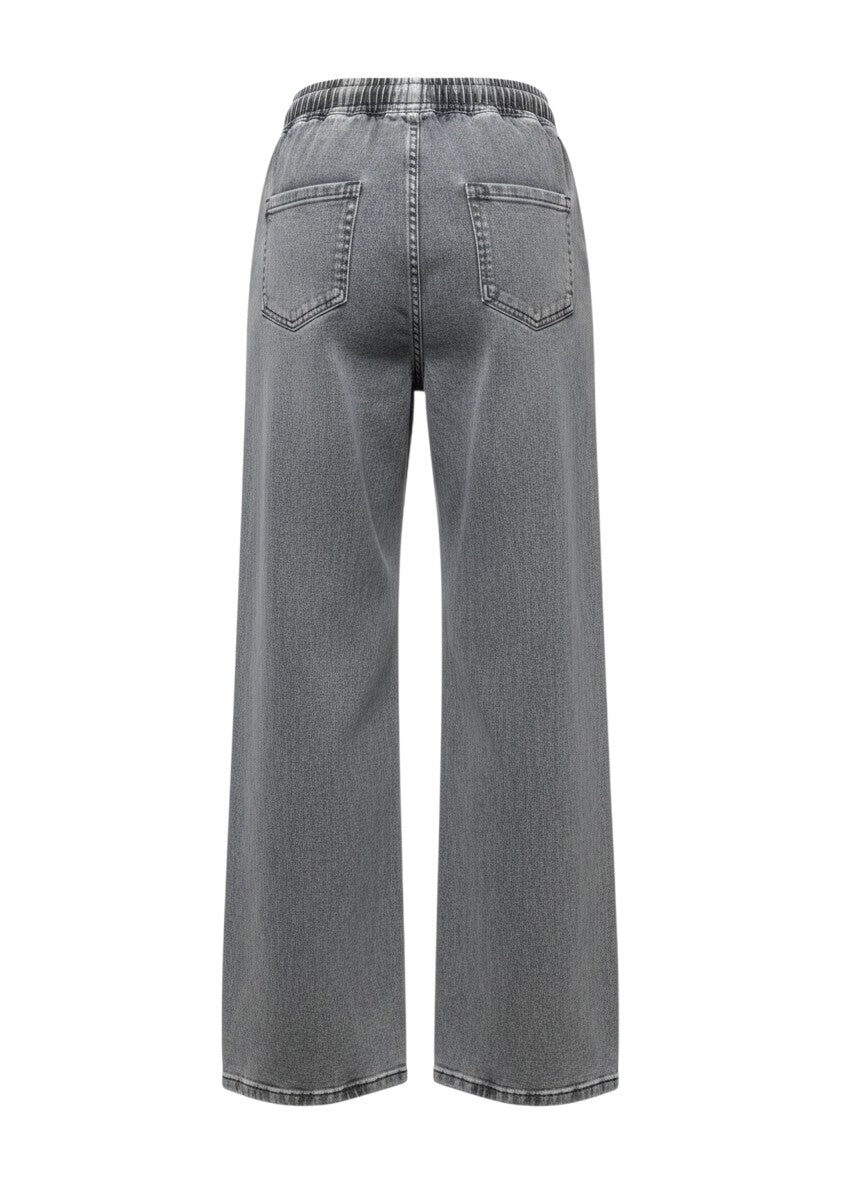 Grey Washed Drawstring Wide-Leg Jeans