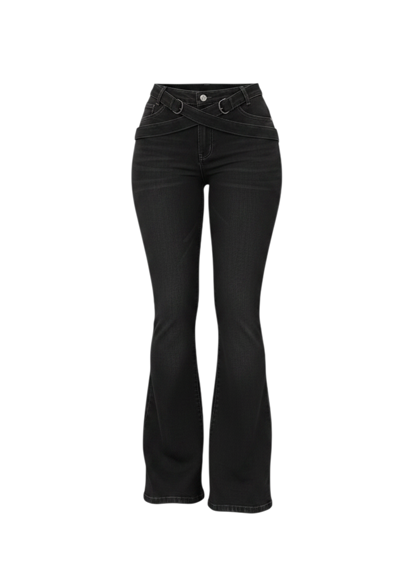 Black Crossover Belt Bootcut Flare Jeans