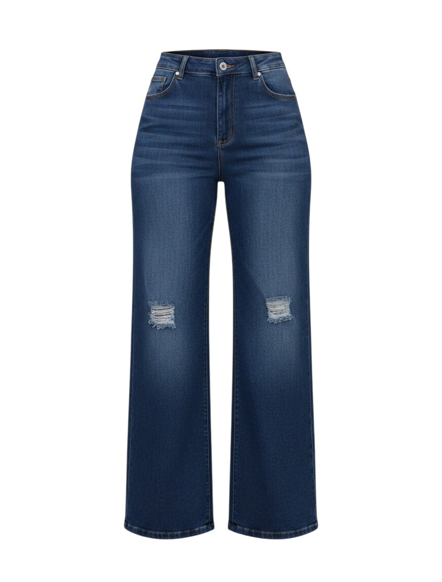Navy Wide-Leg Ripped Knee Jeans