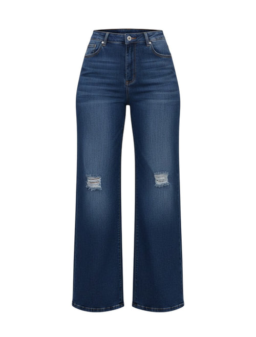 Navy Wide-Leg Ripped Knee Jeans
