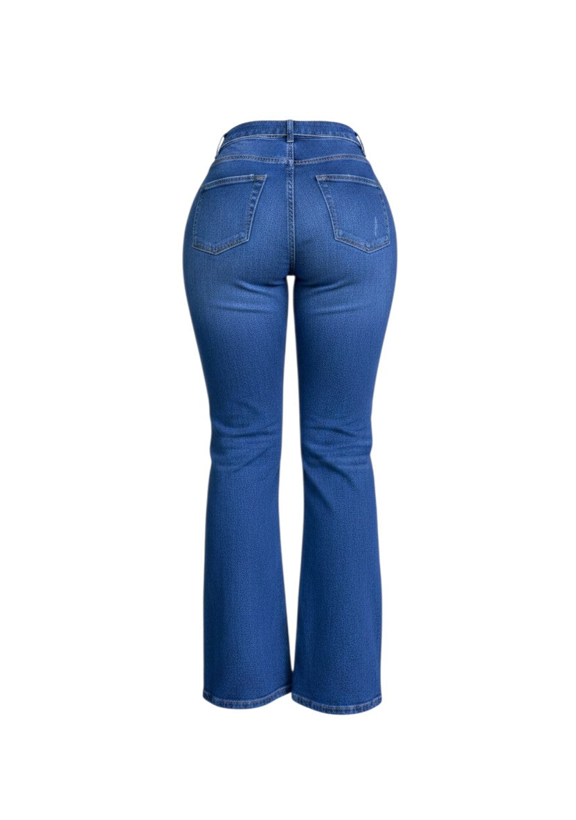Blue Belted Wide-Leg Contrast Piping Jeans