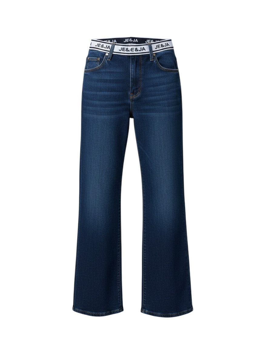 Navy Wide-Leg Jeans Logo Waistband