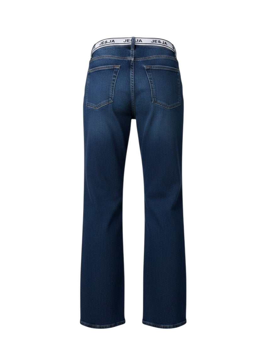 Navy Wide-Leg Jeans Logo Waistband