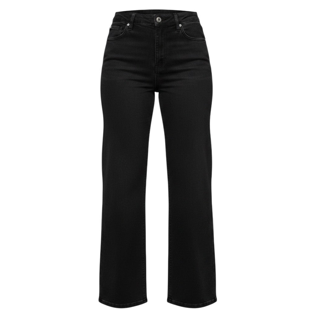 Black High-Rise Straight Wide-Leg Jeans