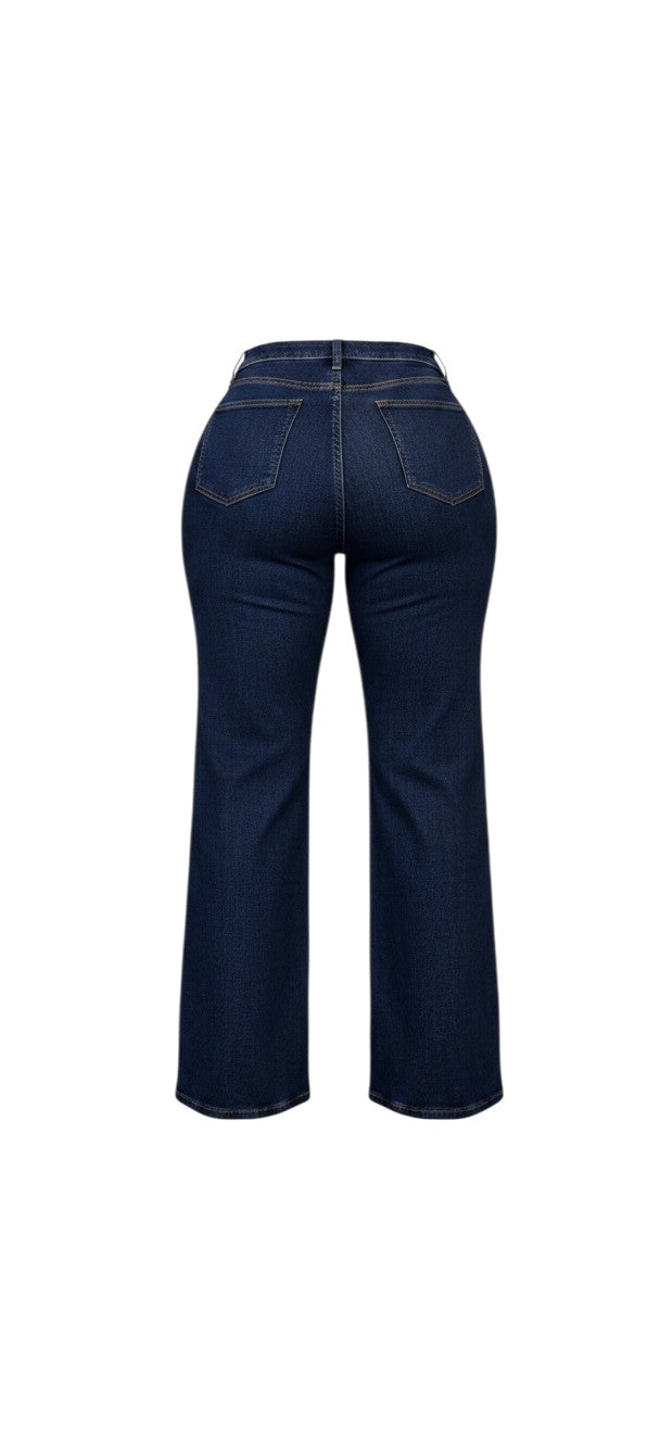 Dark Navy Wide-Leg High-Rise Jeans