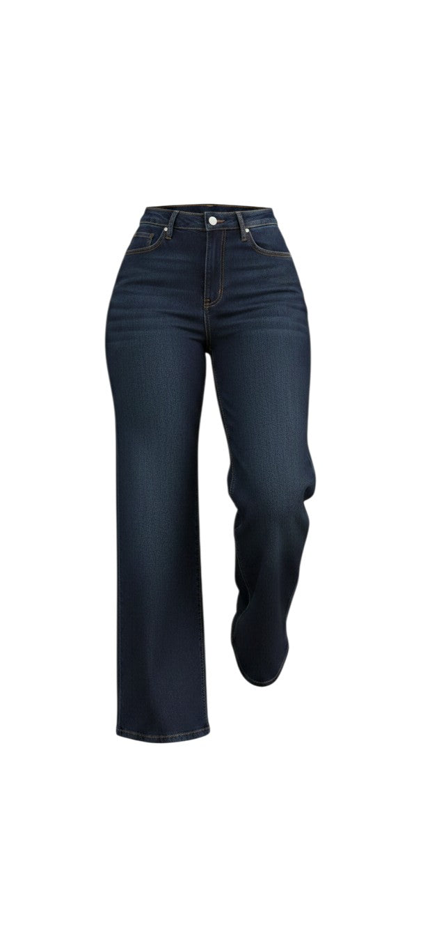 Dark Navy Wide-Leg High-Rise Jeans