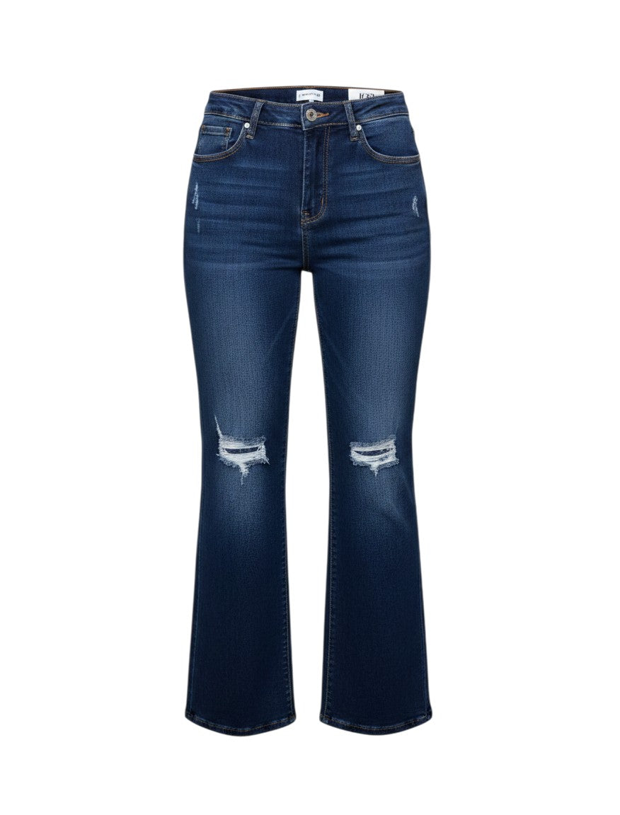 Navy Ripped Knee Cropped Bootcut Jeans