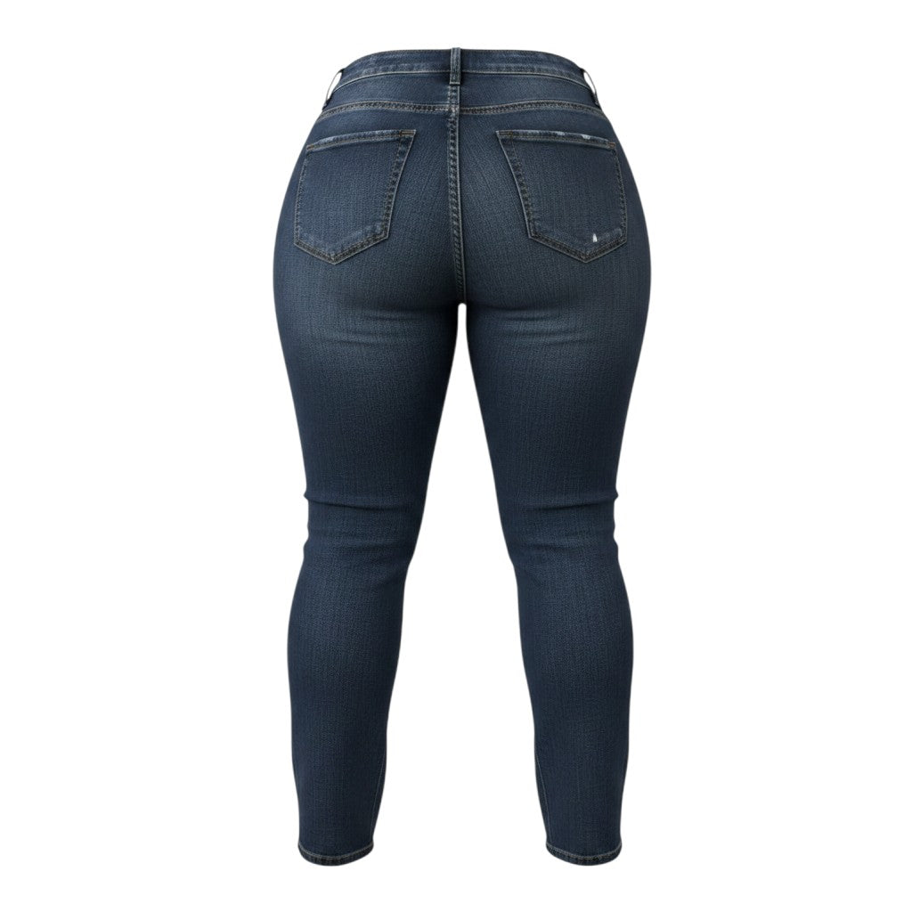 Navy Side Snap Button Straight Jeans